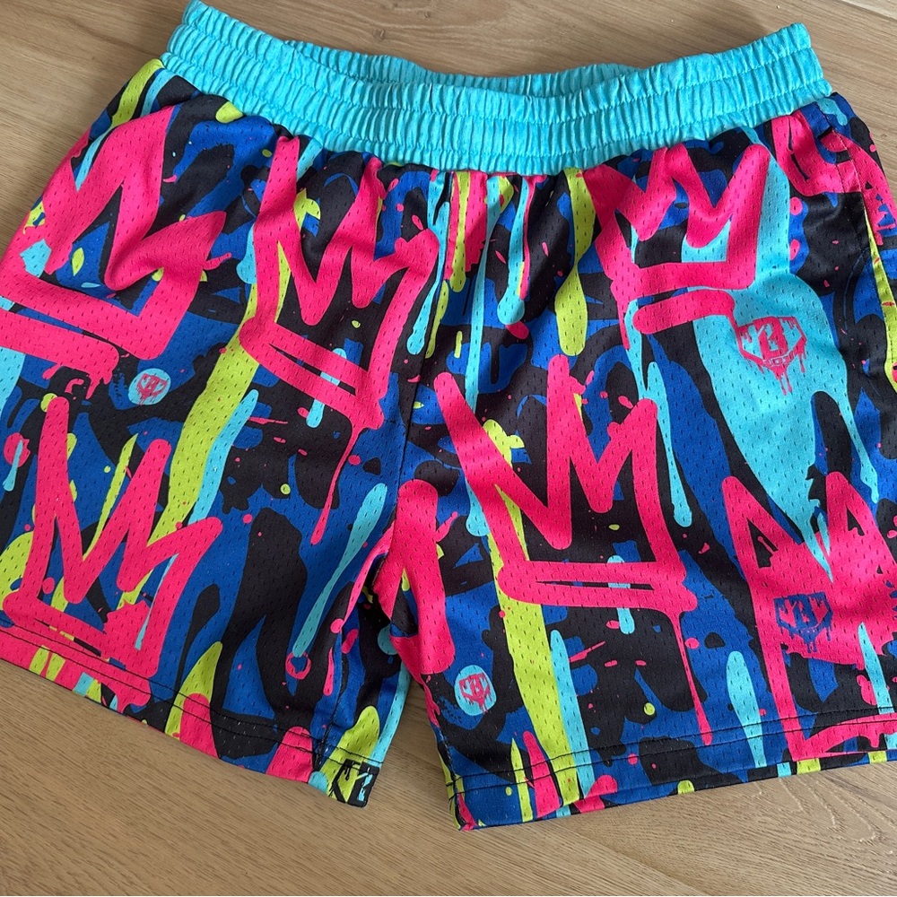 Kids Bright Graffiti Print Shorts - Neon Multi